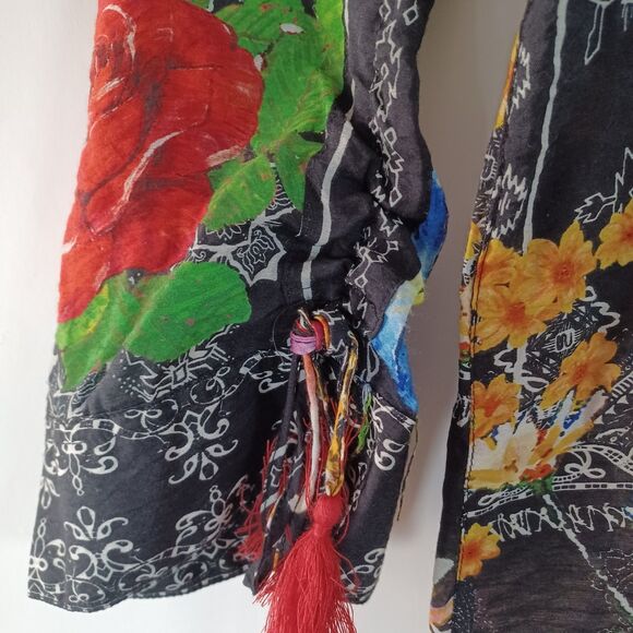 John Mark Top Womens Large Tunic Hummingbird Boho Artsy Floral Multicolor - Picture 7 of 10